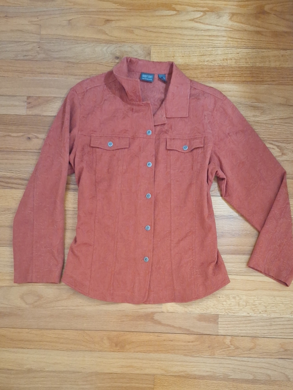 Chico's Shirt Jacket Rust Orange Jacquard Textured Chico 3 Or XL